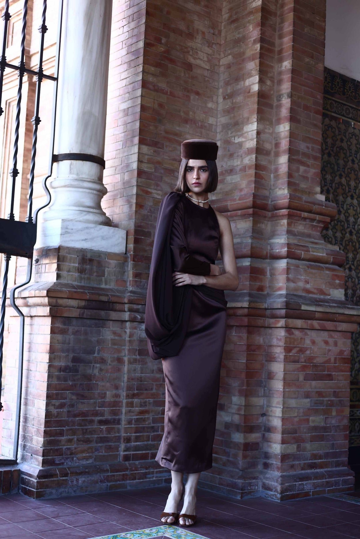 ASYMMETRIC BROWN DRESS